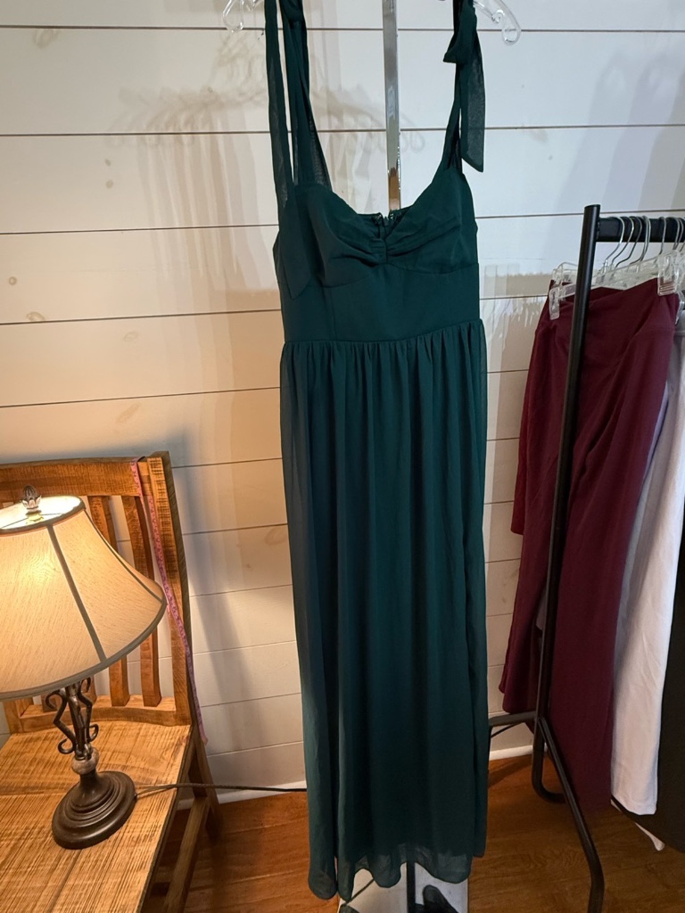 Lulu's Forest Green Tie-Shoulder Maxi Dress
